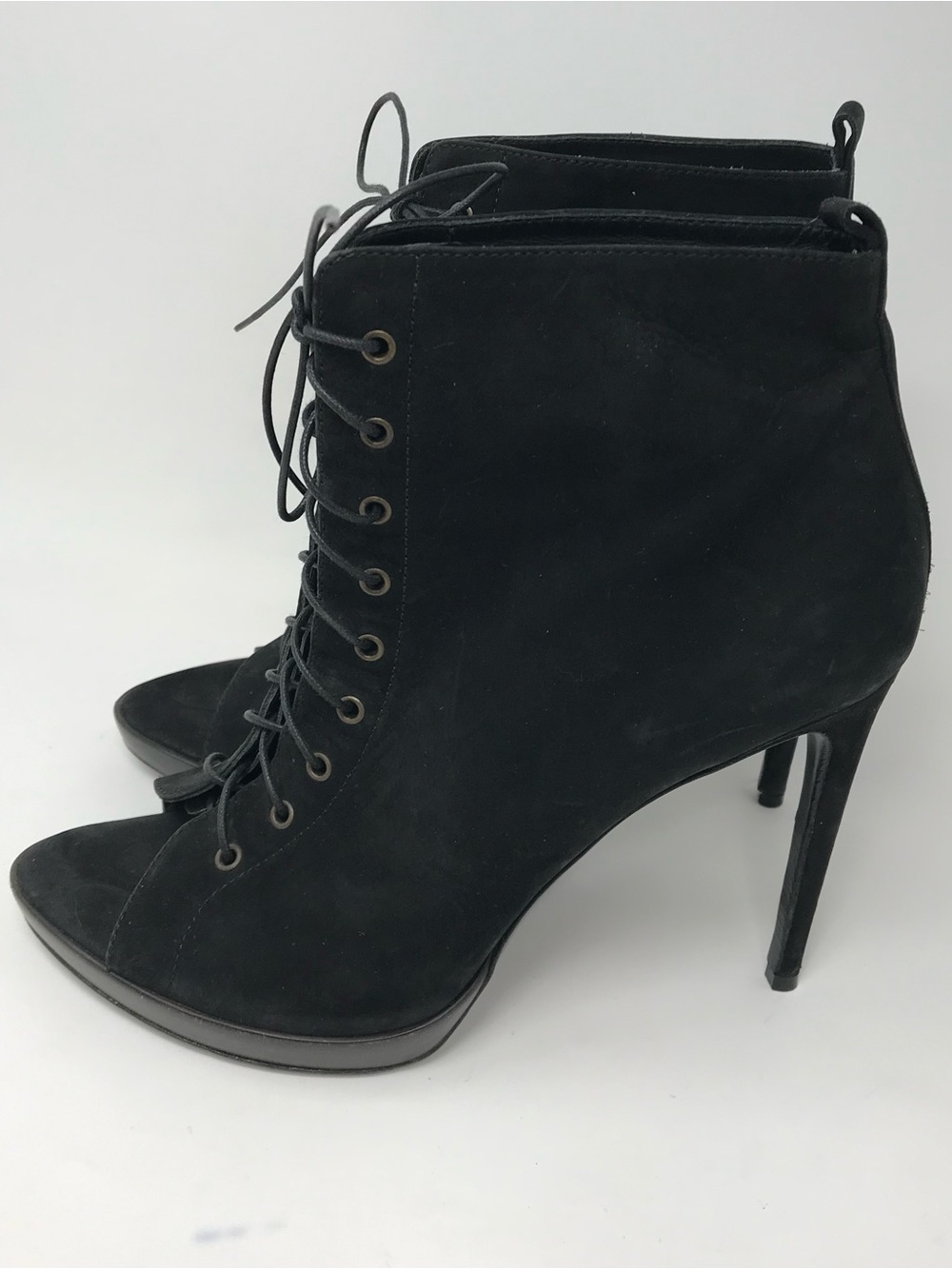 Burberry Peep Toe Lace-Up Leather Suede Lace Up Stiletto Ankle Boots Size 41